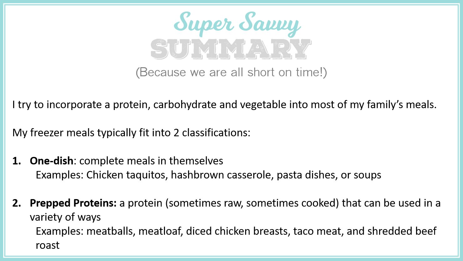 one-dish, prepped proteins, meal planning part 3 summary, meal planning summary, meal prep summary, Super Savvy Sarah